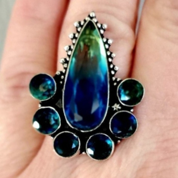 New Bi-Color Tourmaline 925 Silver Statement Ring.  - Picture 10 of 12